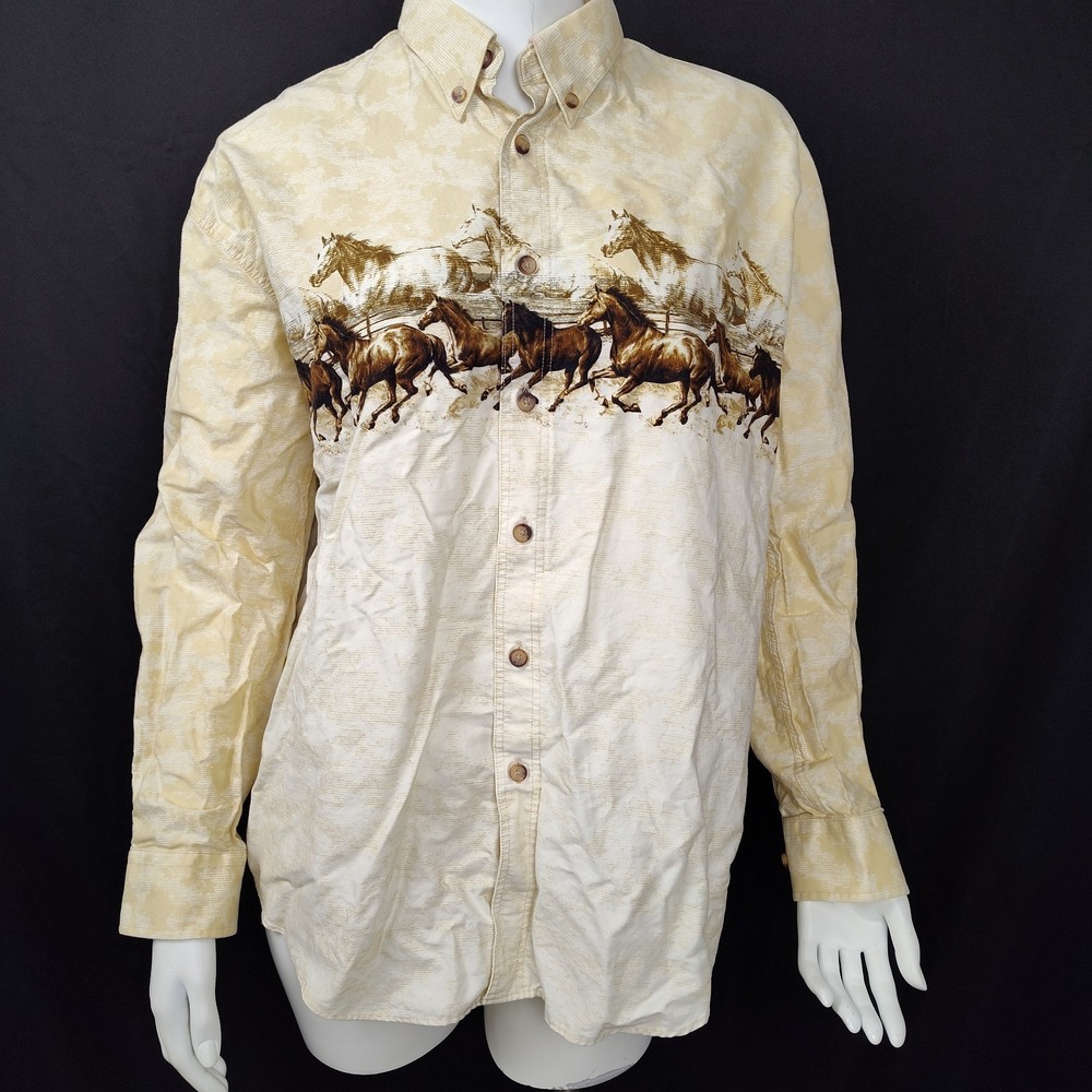 Mustangs LG shirt Bit & Bridle horses ranch rodeo button down cowboy country